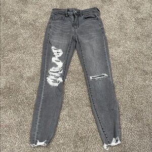 American Eagle Outfitters Gray Hi-Rise Jegging Distressed Jeans